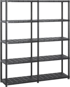vidaXL fekete műanyag 5 szintes tárolópolc 142 x 38 x 170 cm