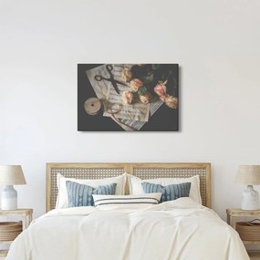A zenei jegyzetek és a rózsák képe (90x60 cm)