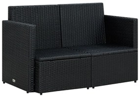 Fekete kétszemélyes polyrattan kerti kanapé párnákkal