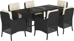 vidaXL 7 részes fekete polyrattan kerti étkezőgarnitúra párnával