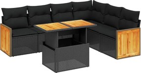vidaXL 7 részes fekete polyrattan kerti ülőgarnitúra párnával