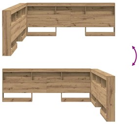 Tároló fejtámla polcokkal kézműves tölgy 200 cm Faanyag