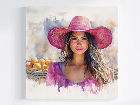 Poszter Nő Rózsaszín Kalapban Akvarell Nyár 40x40