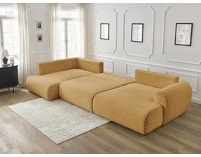 Mustársárga kordbársony kinyitható sarokkanapé (jobb oldali-U alakú) Lucien – Bobochic Paris