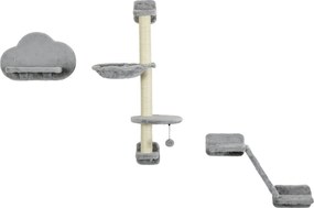 PawHut 3 részes fali macskamászó szett – függőággyal, kaparórámpával és ugróplatformmal, szürke | Aosom