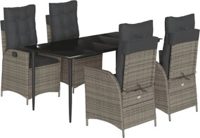vidaXL 5 részes szürke polyrattan kerti étkezőgarnitúra párnával