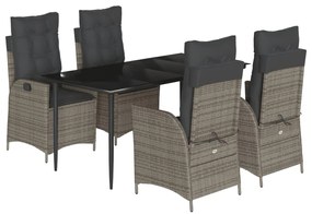 vidaXL 5 részes szürke polyrattan kerti étkezőgarnitúra párnával