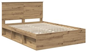 vidaXL Ágykeret fejtámlával Művészi tölgy 140 x 200 cm Tömör fenyőfa