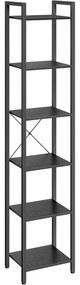 6 szintes könyvespolc, állópolc, fém kerettel, fekete