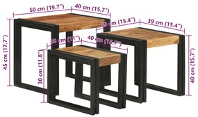 Egymásra Rakható Asztalok 3 db Tömör Fa Akác