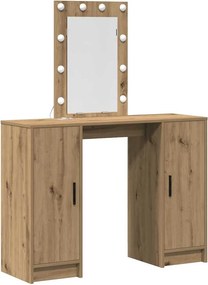vidaXL Öltözködőasztal tükör lámpákkal Barna 102 x 33 x 135 cm Faanyag
