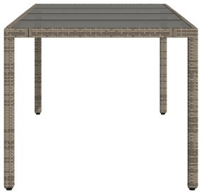 szürke polyrattan üveglapos kerti asztal 190 x 90 x 75 cm