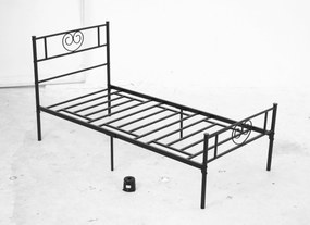 HOMCOM Egyszemélyes Fém Ágyváz 31 cm-es 90x190 cm-es Matrac számára Szívformájú Fejtámlával, Tárolóhellyel 95x196x100 cm Fekete | Aosom
