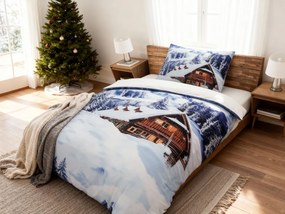 3D ágynemű mikroszaténból WINTER CHALET, fehér Ágyneműhuzat mérete: 70 x 90 cm | 140 x 200 cm
