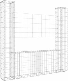 vidaXL U-alakú vas gabionkosár 2 oszloppal 140 x 20 x 150 cm