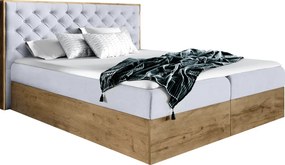 Boxspring ágy, 200x200, szürke Paros szövet/lancelot tölgy, WOOD 3