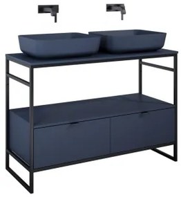 AREZZO design NEBO alsószekrény 120 cm-es, 2 fiókkal, matt kék, matt fekete (2 doboz)