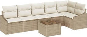 vidaXL Kerti Kanapé Szett párnával 7 pcs Beige és krém polirattan