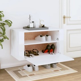 magasfényű fehér szerelt fa fali cipőszekrény 70 x 35 x 38 cm