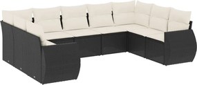 vidaXL 9 részes fekete polyrattan kerti ülőgarnitúra párnákkal