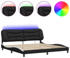 fekete és fehér műbőr ágykeret LED-világítással 200x200 cm