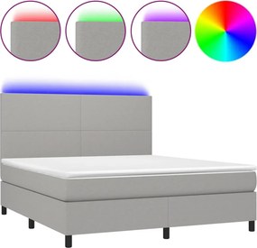vidaXL világosszürke szövet rugós és LED-es ágy matraccal 160x200 cm