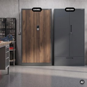 Fém irodai szekrény kódzárral, antracit, dió, 900x1850x400 mm: DANIEL Eco Design