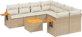 vidaXL 9 részes bézs polyrattan kerti ülőgarnitúra párnákkal