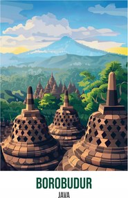 Poszter 30x40cm Borobudur, Java