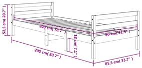 viaszbarna tömör fenyő ágykeret matrac nélkül 80x200 cm
