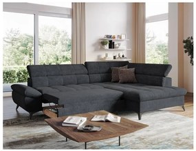 Fekete, jobbos MARANO L-alakú kihúzható sarokkanapé