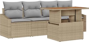 vidaXL Kerti Kanapé Szett párnával 5 pcs Bézs Poli rattan