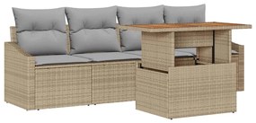 vidaXL Kerti Kanapé Szett párnával 5 pcs Bézs Poli rattan