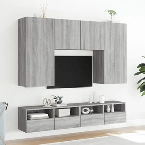 2 db szürke -tölgyszín szerelt fa fali TV-szekrény 100x30x30 cm