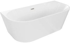 Mexen Oval, szabadon álló fali kád 140 x 75 cm, fehér, szálcsiszolt acél túlfolyó, 52671407500-97