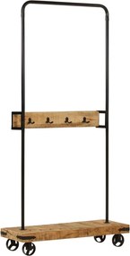vidaXL tömör mangófa és vas ruhaállvány kerekekkel 90 x 35 x 190 cm