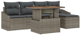 6 Részes Kerti Kanapészett Párnákkal Szürke Poly Rattan