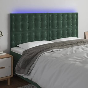 sötétzöld bársony LED-es fejtámla 160x5x118/128 cm