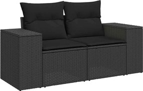 vidaXL kétszemélyes fekete polyrattan kerti kanapé párnákkal