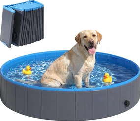 PawHut Foldable Dog Pool for Large & Extra-Large Dogs â 63 x 11.8 in (160 x 30 cm), Non-Inflatable, Anti-Slip, Dark Gray | Aosom