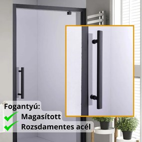 Stuxi Torino Black 120 cm széles nyílóajtós zuhanyajtó 6 mm vastag vízlepergető biztonsági üveggel, fekete elemekkel, 200 cm magas