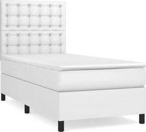 vidaXL fehér műbőr rugós ágy matraccal 100 x 200 cm