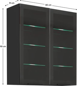 Felső szekrény, fekete, ARAKA/MENZO/SIBER 80 GS-90 2F