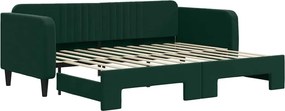 vidaXL sötétzöld kihúzható bársony heverő 90 x 200 cm