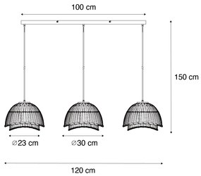 Keleti függőlámpa fekete természetes bambusszal 3-lámpás - Pua