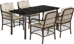 vidaXL 5 részes barna polyrattan kerti étkezőgarnitúra párnákkal