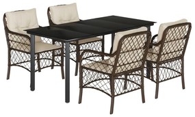 vidaXL 5 részes barna polyrattan kerti étkezőgarnitúra párnákkal