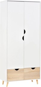 HOMCOM Kétajtós Szekrény 1 Polccal, 1 Akasztórúddal, 2 Fiókkal, Kifaragott Fogantyúkkal, Fehér 80x40x180cm | Aosom