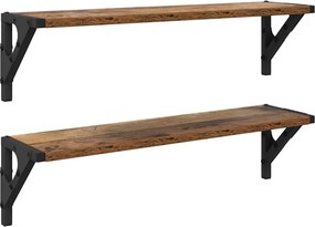 vidaXL Falpolcok polcokkal 2 pcs Öreg fa 60 x 15 x 15,5 cm Faanyag
