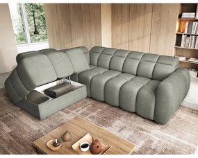 Szürkészöld buklé kinyitható-tárolóhelyes sarokkanapé (bal oldali-L alakú) Falconn – ELTAP